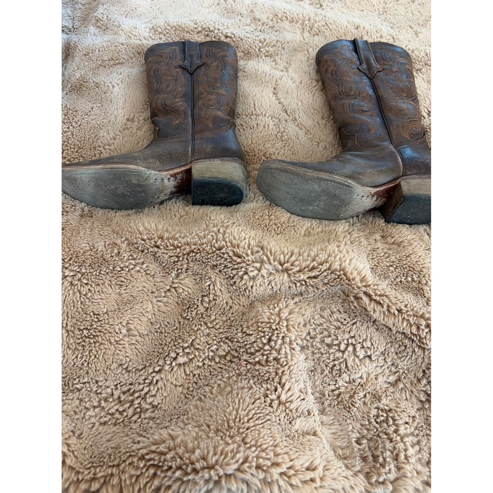 Tanner Mark Brown Distressed Leather Snip Toe Western Cowboy Boots Womens 6.5 - Picture 7 of 10